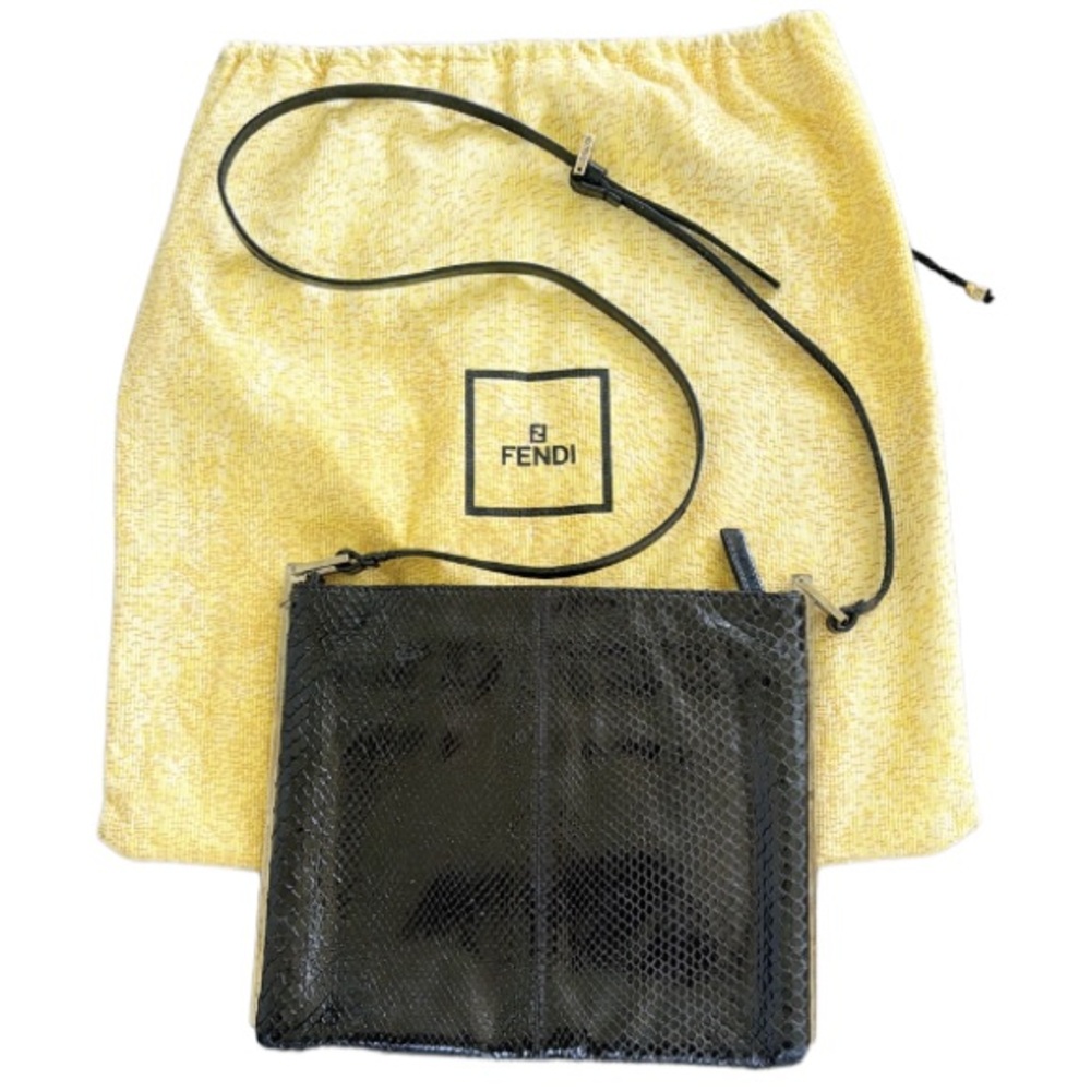 FENDI black snakeskin leather adjustable zip closure crossbody bag